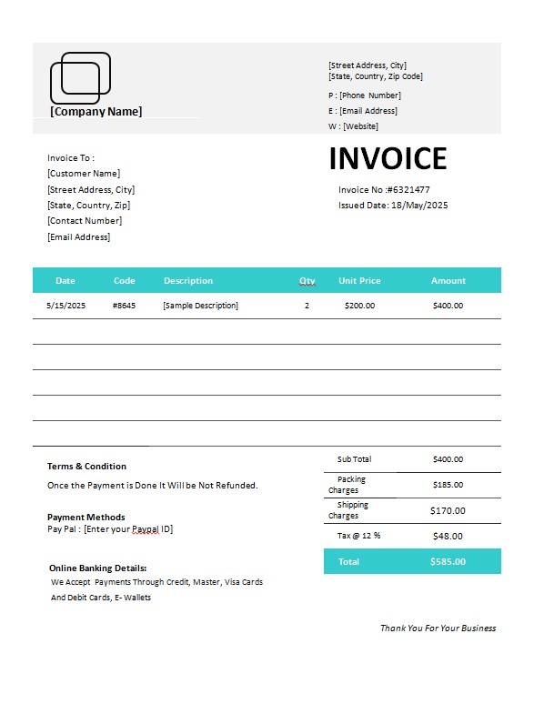 Equipment Invoice Template PSD template